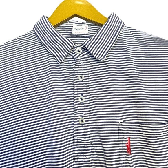 Johnnie-O Polo Shirt Mens Medium Blue Stripes Short Sleeve Preppy Coastal Golf - Picture 3 of 8